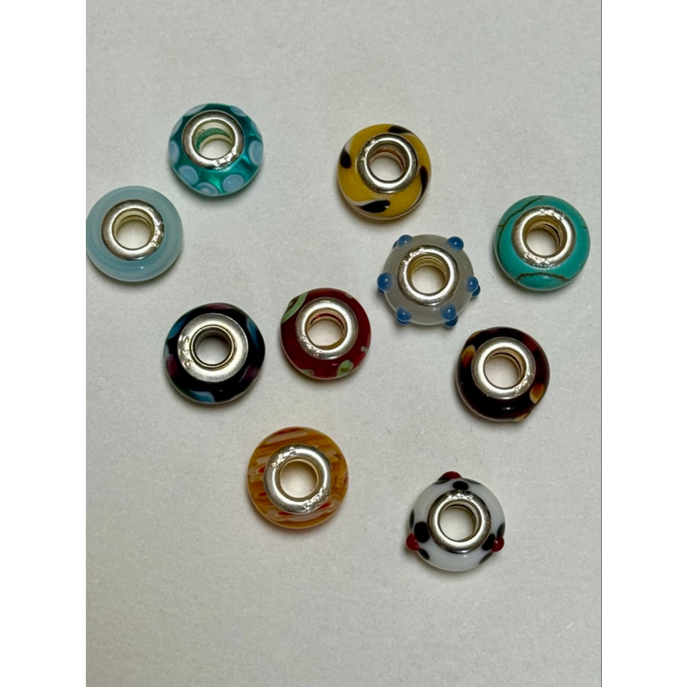 10x Murano Glass Charm Bracelet Beads - Sterling Silver Core - Picture 2 of 8